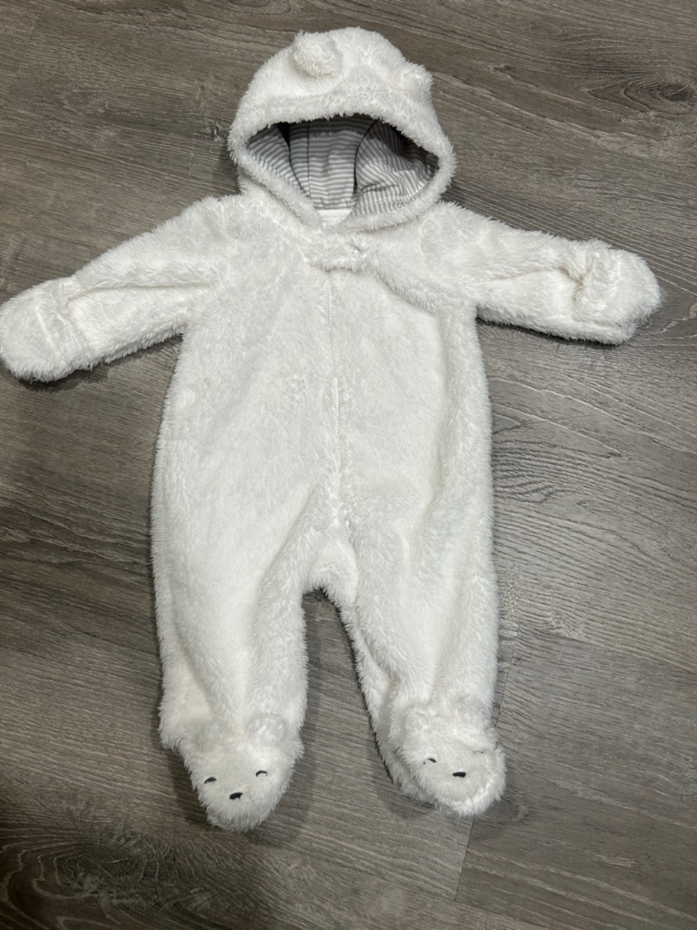 Carter’s Cozy White Fuzzy Hooded One-Piece for Baby